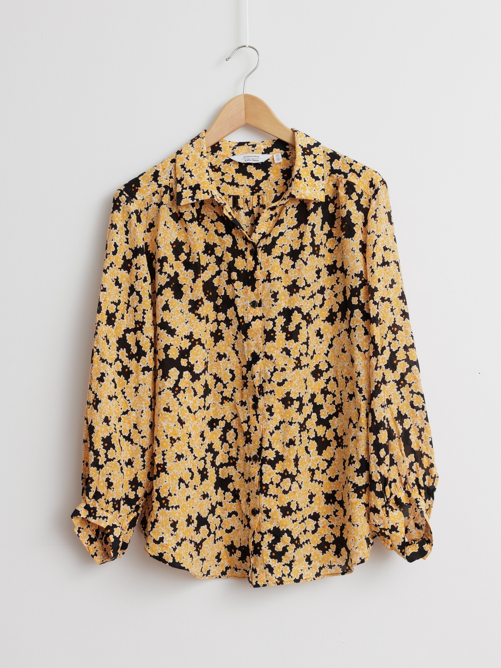 & Other Stories 100% Silk Yellow Floral Button Up Blouse